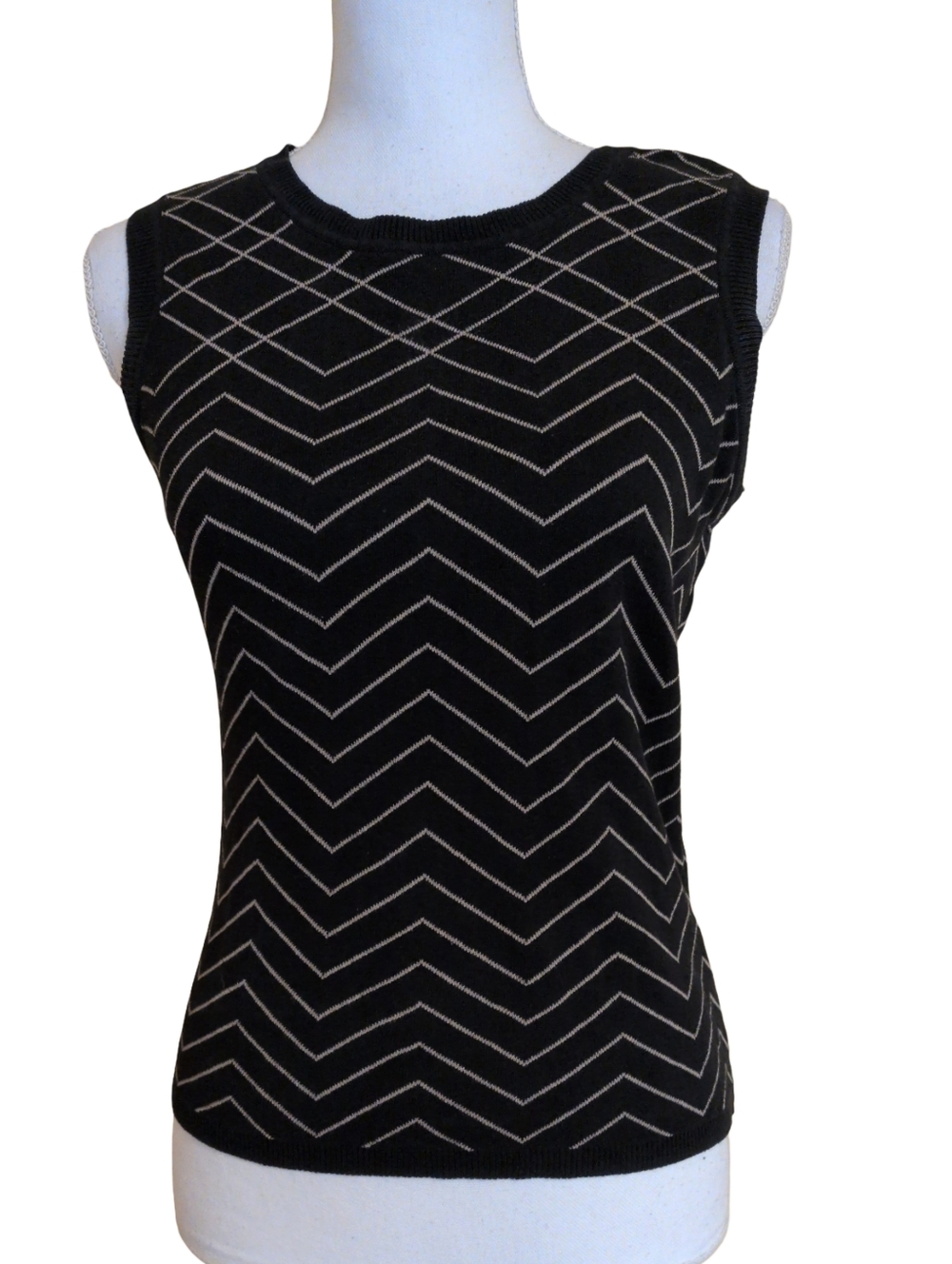 Brooks Brothers Silk/Cotton Black Tank Top with Tan Chevron Size S